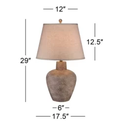 360 Lighting Bentley Rustic Farmhouse Table Lamp 29" Tall Brown Leaf Textured Hammered Pot Off White Empire Shade For Bedroom Living Room House Home -Light Up Deals Store GUEST 44ee5b2d fa65 497d 845f af451a670f7f