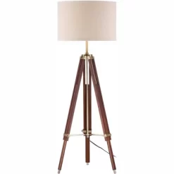 Possini Euro Design Surveyor Modern Tripod Floor Lamp 57 1/2" Tall Cherry Wood Adjustable Beige Linen Drum Shade For Living Room Bedroom Office House -Light Up Deals Store GUEST 450c8490 f69f 47cb bd6c e5dc3efd93c4