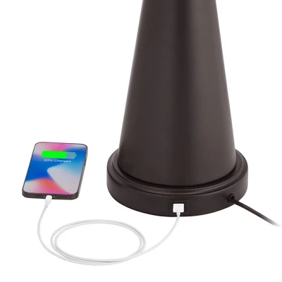 Franklin Iron Works Craig Rustic Farmhouse Table Lamps Set Of 2 With Round Risers 24 1/2" High Bronze With USB Charging Port Natural Shade For Desk 2 Franklin Iron Works Craig Rustic Farmhouse Table Lamps Set Of 2 With Round Risers 24 1/2" High Bronze With USB Charging Port Natural Shade For Desk - Image 2