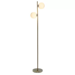 66" Tall Mid-Century Modern Tree Floor Lamp With Dual White Glass Globe Shade Gold - Simple Designs