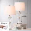 Regency Hill Luca Modern Table Lamps 25 1/2" High Set Of 2 Clear Glass With USB Charging Ports Dimmers White Fabric Drum Shade For Bedroom House Desk