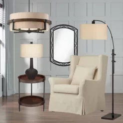 Possini Euro Design Bronze Wood Finish Pendant Chandelier 22" Wide Rustic Farmhouse Tan Fabric Drum 4-Light Fixture For Dining Room House -Light Up Deals Store GUEST 4b7f12c2 a52a 4dfc 9a0a 61f026f23a93