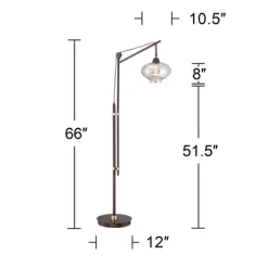 Franklin Iron Works Industrial Floor Lamp With USB Charging Port LED 66" Tall Bronze Brass Tinted Glass Shade For Living Room Home -Light Up Deals Store GUEST 4ca901b1 fce6 4900 a789 d18c41e4be9f
