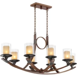 Franklin Iron Works Tafford Mahogany Wood Linear Pendant Chandelier 43 1/4" Wide Rustic Farmhouse Clear Glass 8-Light Fixture For Dining Room Kitchen -Light Up Deals Store GUEST 4ddc512a ebfc 4527 a75c b2d8f97df182