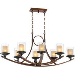Franklin Iron Works Tafford Mahogany Wood Linear Pendant Chandelier 43 1/4" Wide Rustic Farmhouse Clear Glass 8-Light Fixture For Dining Room Kitchen -Light Up Deals Store GUEST 4f76e857 ade6 454b 8b27 d9cb33a2b928