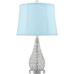 360 Lighting Sergio Modern Accent Table Lamps 23 1/2" High Set Of 2 Chrome Clear Acrylic With USB Charging Port Blue Softback Drum Shade For Home Desk -Light Up Deals Store GUEST 50187d19 ddee 46ee 9944 e991db61e2e7