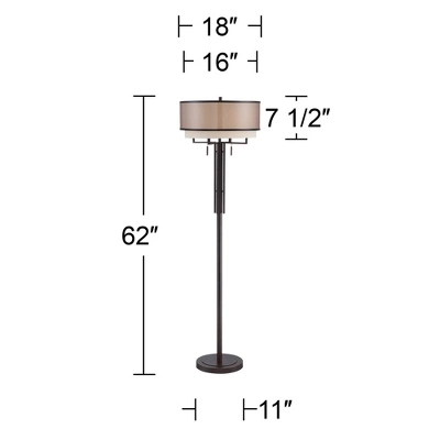 Franklin Iron Works Alamo Industrial Rustic Floor Lamp 62" Tall Bronze Metal Sheer Organza Outer Linen Fabric Inner Double Drum Shade For Living Room 5 Franklin Iron Works Alamo Industrial Rustic Floor Lamp 62" Tall Bronze Metal Sheer Organza Outer Linen Fabric Inner Double Drum Shade For Living Room - Image 5