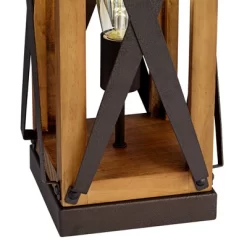 Franklin Iron Works Gaines Rustic Farmhouse Table Lamp 28 1/2" Tall Bronze Wood With LED Nightlight Off White Burlap Drum Shade For Bedroom House Home -Light Up Deals Store GUEST 52685c5d a7ae 4954 a270 6dd340357cdb