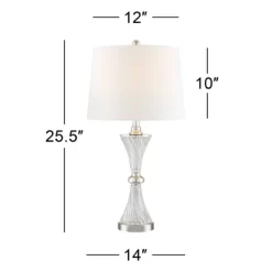 Regency Hill Luca Modern Table Lamps 25 1/2" High Set Of 2 Clear Glass With USB Charging Ports Dimmers White Fabric Drum Shade For Bedroom House Desk -Light Up Deals Store GUEST 549c3260 24b8 45f0 af0b 9492e5113d0f
