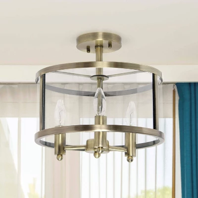 3-Light 13" Industrial Farmhouse Glass/Metallic Accented Semi-flushmount Ceiling Light - Lalia Home 2 3-Light 13" Industrial Farmhouse Glass/Metallic Accented Semi-flushmount Ceiling Light - Lalia Home - Image 2