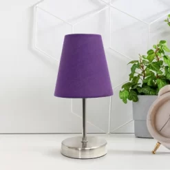 10.5" Petite Metal Stick Bedside Table Desk Lamp In Sand Nickel With Fabric Shade Purple - Creekwood Home -Light Up Deals Store GUEST 559bae34 39f6 4929 9c6d 81e10c37aa1c