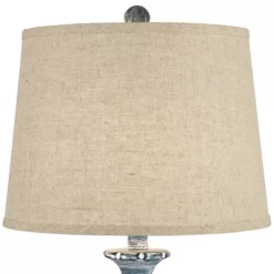 Regency Hill Tanya Country Cottage Table Lamps 26 1/2" High Set Of 2 Blue Wash Burlap Linen Drum Shade For Bedroom Living Room Bedside Nightstand Home