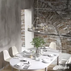 6-Light Saddlewood Chandelier Brushed Nickel - Hunter Fan