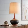 360 Lighting Andi Modern Mid Century Table Lamp 24 1/2" High Hammered Brown Ceramic Red Oak Wood Off White Shade For Bedroom Living Room Bedside Desk