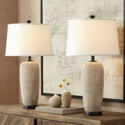 360 Lighting Anna Modern Coastal Table Lamps 27 1/4" Tall Set Of 2 Beige White Tapered Drum Shade For Bedroom Living Room Bedside Nightstand Office