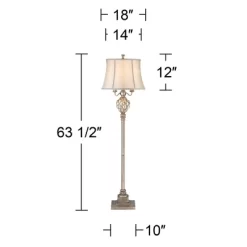 Barnes And Ivy Olde Vintage Floor Lamp 63 1/2" Tall Olde Silver With LED Nightlight Mercury Glass Faux Silk Bell Shade For Living Room Office House -Light Up Deals Store GUEST 5b97e2db 60df 4363 8b35 c1d4749c7d33