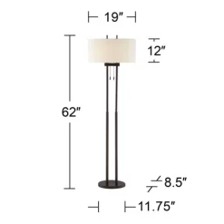 Franklin Iron Works Roscoe Modern Floor Lamp Standing 62" Tall Oil Rubbed Bronze Twin Pole White Drum Shade For Living Room Bedroom Office House Home -Light Up Deals Store GUEST 5cc4f60c ea8e 466e 8897 fff56bb2f026