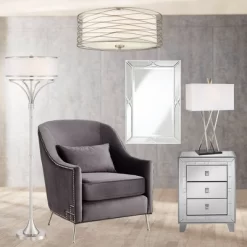 Possini Euro Design Modern Ceiling Light Flush Mount Fixture Antique Silver Leaf 18" Wide Wavy Spun White Drum For Bedroom Kitchen -Light Up Deals Store GUEST 5d5ebab4 6ca9 4ca0 86dc 4aef8a8ddd15