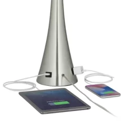 360 Lighting Karl Modern Table Lamps 27 1/2" Tall Set Of 2 Brushed Nickel With USB And Outlet White Drum Shade For Bedroom Living Room House Bedside -Light Up Deals Store GUEST 5d8fe791 e1dc 43f6 b636 8b8c627300b3