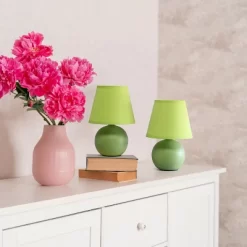 8.66" 2pk Petite Ceramic Orb Base Bedside Table Lamps With Matching Tapered Drum Shade Green - Creekwood Home -Light Up Deals Store GUEST 604dbc68 ae36 47d9 b458 3900e96a445c