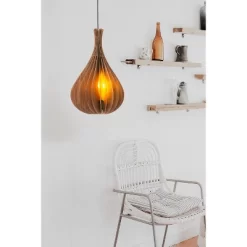 19.75" Modern Walnut Wood Hanging Pendant Light Brown - Ore International