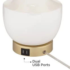 360 Lighting Nesbit Modern Mid Century Table Lamps 25" High Set Of 2 White Ceramic With USB Charging Port Drum Shade For Bedroom Living Room Bedside -Light Up Deals Store GUEST 628b89c5 b69c 48a2 9eba 40011b5169fc