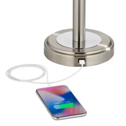 360 Lighting Camile Modern Table Lamps 25" High Set Of 2 Brushed Nickel With USB Charging Port Off White Drum Shade For Living Room Office House Desk -Light Up Deals Store GUEST 63eb9f7d 0464 464c 873c 9d1522555def