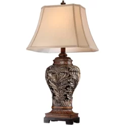 Barnes And Ivy Traditional Table Lamps 32.5" Tall Set Of 2 Bronze Curling Leaves Tan Rectangular Shade For Living Room Family Bedroom Bedside -Light Up Deals Store GUEST 6559d7a9 43b5 4e10 aac6 682e11f17a8b