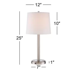 360 Lighting Camile Modern Table Lamps 25" High Set Of 2 Brushed Nickel With USB Charging Port Off White Drum Shade For Living Room Office House Desk -Light Up Deals Store GUEST 659df89b 69eb 4191 b5a1 883c2c27676a