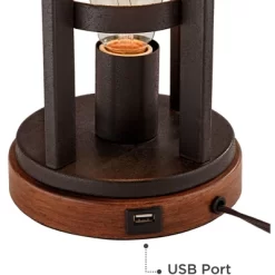 Franklin Iron Works Lucas Industrial Table Lamps 26" High Set Of 2 Bronze With USB Charging Port Nightlight LED Peanut Drum Shade For Bedroom Desk -Light Up Deals Store GUEST 65c0b145 7d12 4b20 872a 97b2bc1d2e73