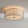 Possini Euro Design Modern Ceiling Light Flush Mount Fixture Antique Silver Leaf 18" Wide Wavy Spun White Drum For Bedroom Kitchen