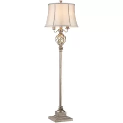 Barnes And Ivy Olde Vintage Floor Lamp 63 1/2" Tall Olde Silver With LED Nightlight Mercury Glass Faux Silk Bell Shade For Living Room Office House -Light Up Deals Store GUEST 6727e7c0 3901 47bd aec6 152faf603e83