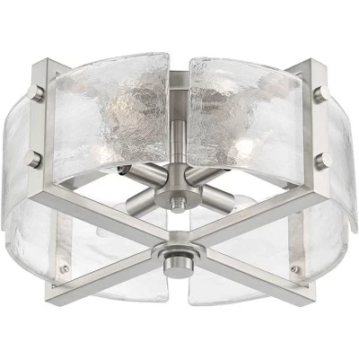 Possini Euro Design Prane Modern Industrial Ceiling Light Semi Flush Mount Fixture 17" Wide Brushed Nickel 4-Light Warped Glass For Bedroom Kitchen 5 Possini Euro Design Prane Modern Industrial Ceiling Light Semi Flush Mount Fixture 17" Wide Brushed Nickel 4-Light Warped Glass For Bedroom Kitchen - Image 5