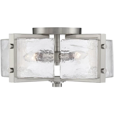 Possini Euro Design Prane Modern Industrial Ceiling Light Semi Flush Mount Fixture 17" Wide Brushed Nickel 4-Light Warped Glass For Bedroom Kitchen 4 Possini Euro Design Prane Modern Industrial Ceiling Light Semi Flush Mount Fixture 17" Wide Brushed Nickel 4-Light Warped Glass For Bedroom Kitchen - Image 4