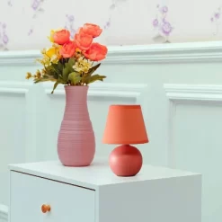 8.66" Petite Ceramic Orb Base Bedside Table Desk Lamp With Matching Tapered Drum Fabric Shade Orange - Creekwood Home -Light Up Deals Store GUEST 6a2620d2 7192 4c15 a691 0f43c0edeb4c