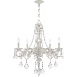 Kathy Ireland Chateau De Conde Antique Rubbed White Pendant Chandelier 26" Wide French Crystal 5-Light Fixture For Dining Room House Kitchen Island -Light Up Deals Store GUEST 6a2a188d 1477 4480 a4ee 0035b1a3a163