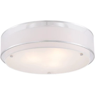 Possini Euro Design Modern Ceiling Lighting Semi Flush Mount Fixture 20" Wide Chrome 3-Light Sheer Outer Off White Inner Drum Shade For Bedroom House 4 Possini Euro Design Modern Ceiling Lighting Semi Flush Mount Fixture 20" Wide Chrome 3-Light Sheer Outer Off White Inner Drum Shade For Bedroom House - Image 4