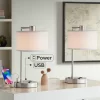 360 Lighting Colby Modern Desk Lamps 21" High Set Of 2 Brushed Nickel With USB And AC Power Outlet In Base White Linen Drum Shade For Bedroom Office
