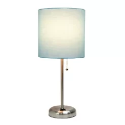 19.5" Bedside Power Outlet Base Metal Table Desk Lamp In Brushed Steel With Aqua Blue Fabric Shade - Creekwood Home -Light Up Deals Store GUEST 6cd2ad61 5d0d 4da5 b2a2 290cdb307385