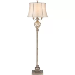 Barnes And Ivy Olde Vintage Floor Lamp 63 1/2" Tall Olde Silver With LED Nightlight Mercury Glass Faux Silk Bell Shade For Living Room Office House -Light Up Deals Store GUEST 6e40855d 18c5 40bc 8a2e 7c7547e0deac
