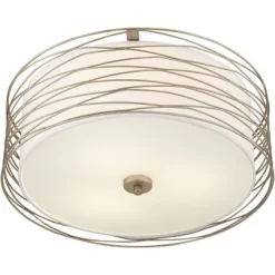 Possini Euro Design Modern Ceiling Light Flush Mount Fixture Antique Silver Leaf 18" Wide Wavy Spun White Drum For Bedroom Kitchen -Light Up Deals Store GUEST 6e794785 090f 4408 857a 540b895c84a4