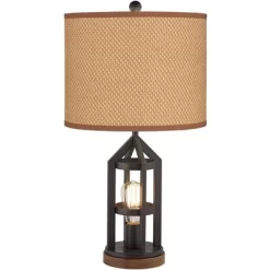 Franklin Iron Works Lucas Industrial Table Lamps 26" High Set Of 2 Bronze With USB Charging Port Nightlight LED Peanut Drum Shade For Bedroom Desk -Light Up Deals Store GUEST 6ee2a890 38b7 49af 9206 fc652259511b