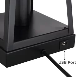 Franklin Iron Works Kacey Industrial Table Lamps 25 1/4" High Set Of 2 Dark Metal With USB LED Nightlight Black Faux Silk Shade For Living Room Desk -Light Up Deals Store GUEST 6f432207 49dc 4cd5 a1d8 7c3e5cb3caf2