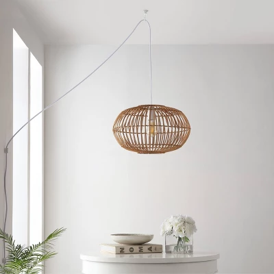 17.5" 1-Light Leo Farmhouse Coastal Rattan LED Pendant Brown - JONATHAN Y 10 17.5" 1-Light Leo Farmhouse Coastal Rattan LED Pendant Brown - JONATHAN Y - Image 10