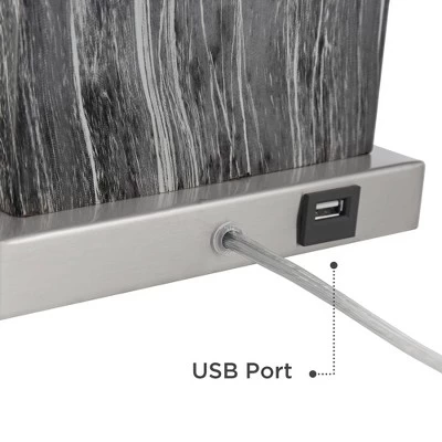360 Lighting Connie Modern Table Lamps Set Of 2 With Black Marble Riser 25" High Black Faux Marble USB Charging Port White Rectangular Shade For Desk 4 360 Lighting Connie Modern Table Lamps Set Of 2 With Black Marble Riser 25" High Black Faux Marble USB Charging Port White Rectangular Shade For Desk - Image 4
