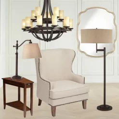 Regency Hill Downbridge Style Desk Table Lamp Adjustable Height 30.5" Tall Bronze Metal Tan Linen Look Shade For Living Room Bedroom Office -Light Up Deals Store GUEST 7192e8ad 461e 429b 8298 fa9c63f870a2