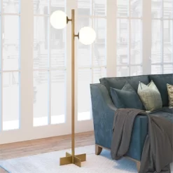 70.5' Floor Lamp With Milk Glass Orb Shade In Gold - Henn&Hart -Light Up Deals Store GUEST 72cc29e4 42e5 479f 9c43 a71ccddaa212