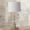 360 Lighting Traditional Swing Arm Desk Table Lamp Adjustable Height 36" Tall Antique Brass White Hardback Drum Shade Living Room Bedroom