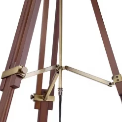 Possini Euro Design Surveyor Modern Tripod Floor Lamp 57 1/2" Tall Cherry Wood Adjustable Beige Linen Drum Shade For Living Room Bedroom Office House -Light Up Deals Store GUEST 77dba18c 25b0 4112 8812 96840019563f