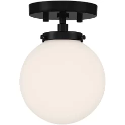 Possini Euro Design Jilly Modern Ceiling Light Semi Flush Mount Fixture 6 3/4" Wide Black White Glass Globe Shade For Bedroom Kitchen Living Room Home -Light Up Deals Store GUEST 7994f1f5 c085 4335 993f d468a911d439